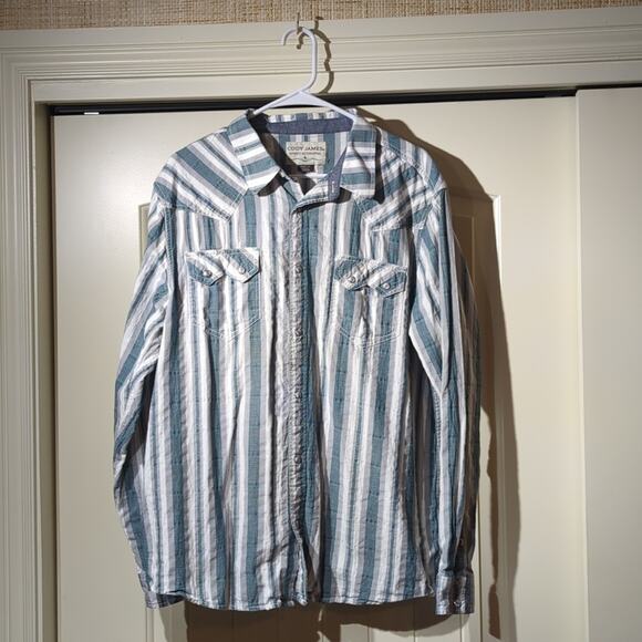 Cody James 100% Cotton Green Striped Pearl Snap Western Shirt Men's Size XL - Picture 1 of 10
